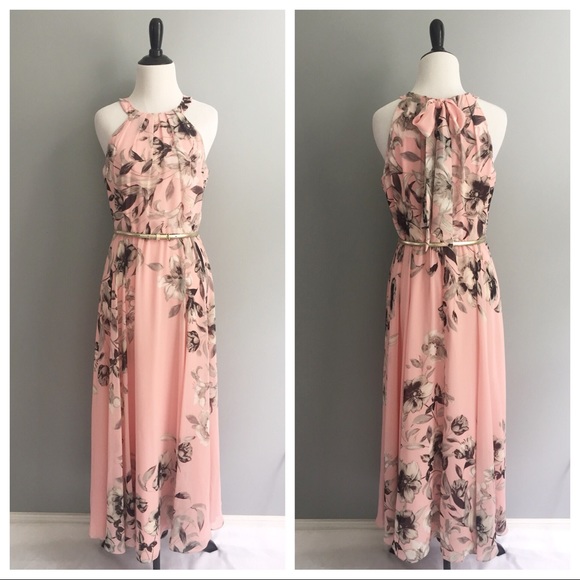 pink floral chiffon maxi dress